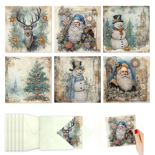 Diamond Painting Kerstkaarten set 6 feestelijke ansichtkaarten - HK063