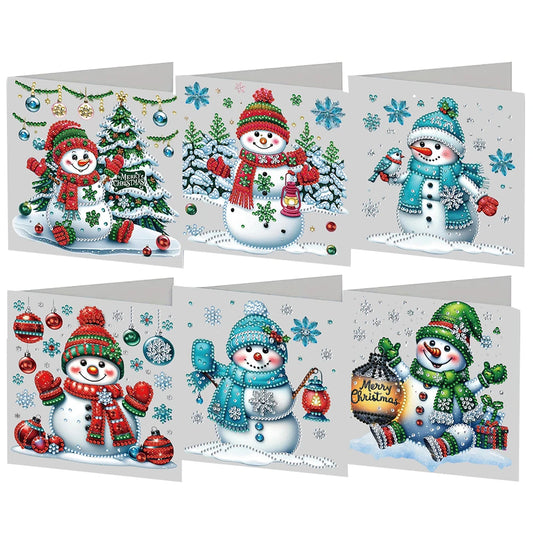 Diamond Painting Kerstkaarten set Sneeuwpoppen 6 Wenskaarten met Enveloppen