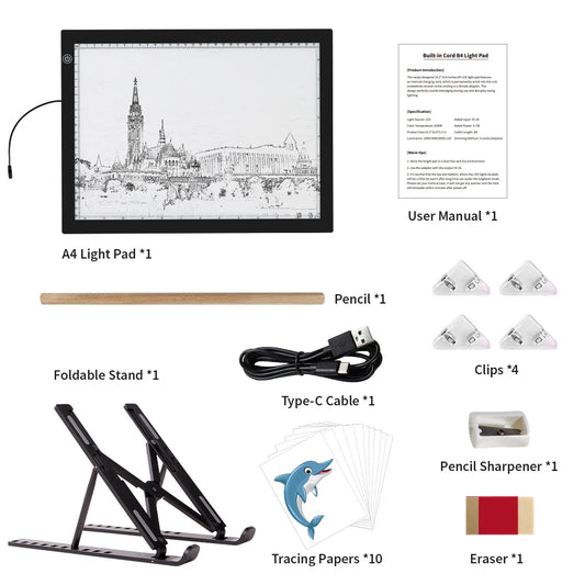 Diamond Painting Lightpad A4 – Draadloze LED Lichtbox met Verstelbare Helderheid + Accessoireset