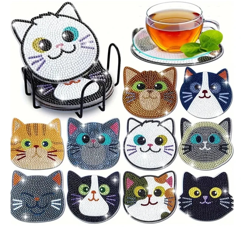 Diamond Painting Onderzetters met Houder - Katten, gnomes of bijtjes
