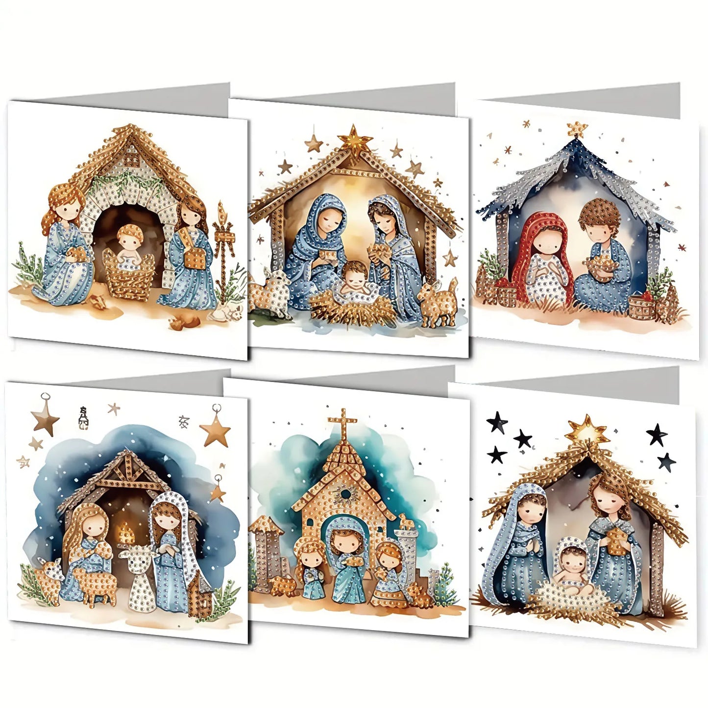 Diamond Painting Kerstkaarten set – 6 stuks feestelijke wenskaarten met strass steentjes