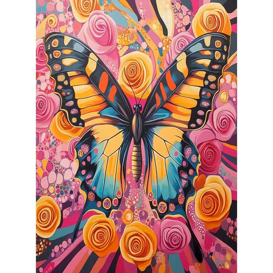 Schilderen op nummer Dieren - Vlinder met Kleurrijke Bloemen - 9967463
