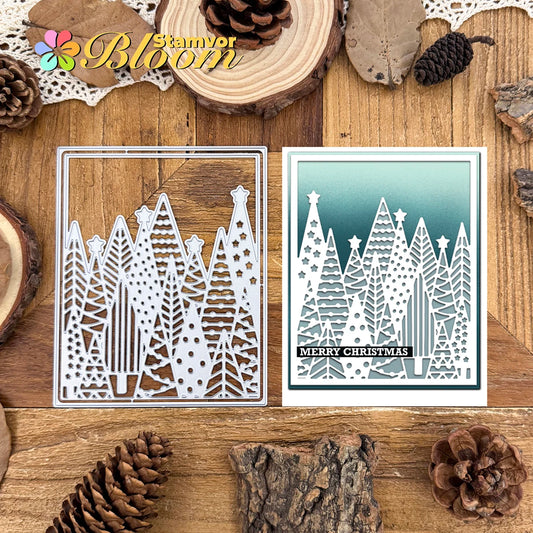 Snijmal Kerstbomen Bos Vierkante Frame voor Scrapbooking en Kaarten