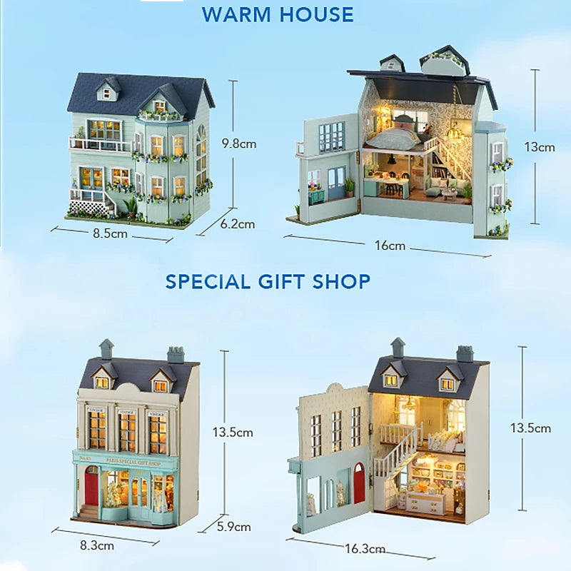 Zelfbouw miniatuurhuisje houten villa met meubels en verlichting - D-005