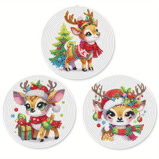 Diamond Painting Placemat schattig hert – set van 3 ronde onderzetters