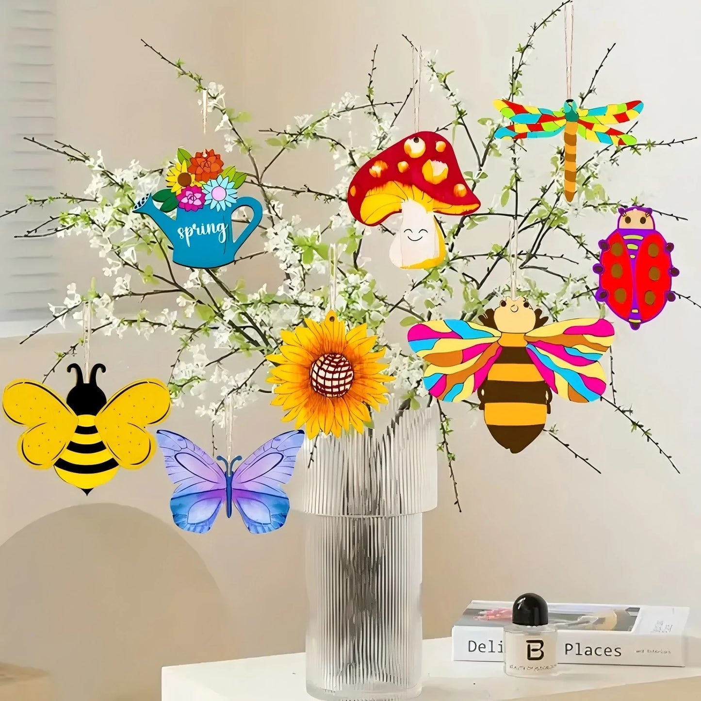 Houten figuren om zelf te kleuren/schilderen – 16 houten lente ornamenten