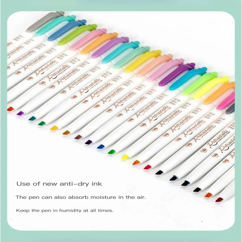 Stiften set met 6 kleuren – Multicolor highlighters met drukknop