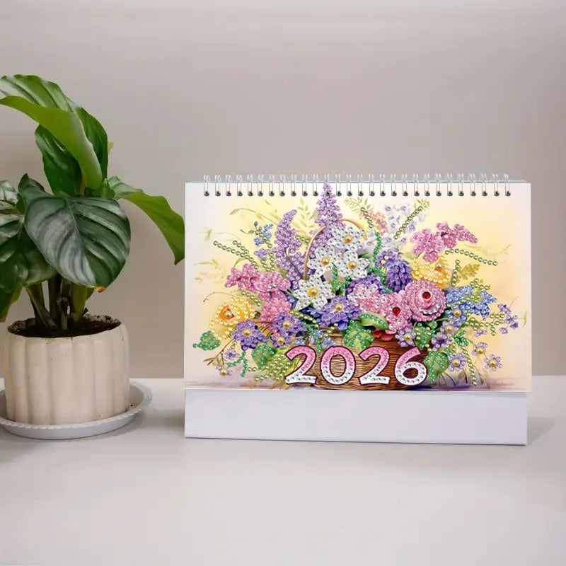 Diamond Painting Kalender met bloemen, vlinders en feestelijke accenten
