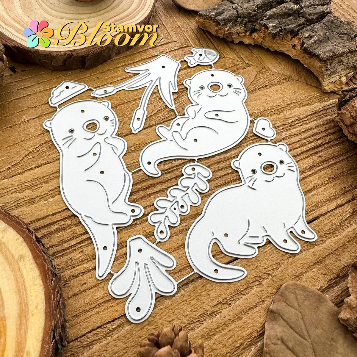 Metalen snijmal schattige otters rivier dieren planten