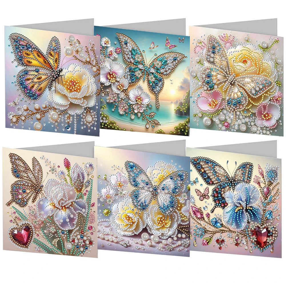 Diamond Painting Wenskaarten set – 6 stuks creatieve groetkaarten knutselpakket - Vlinder