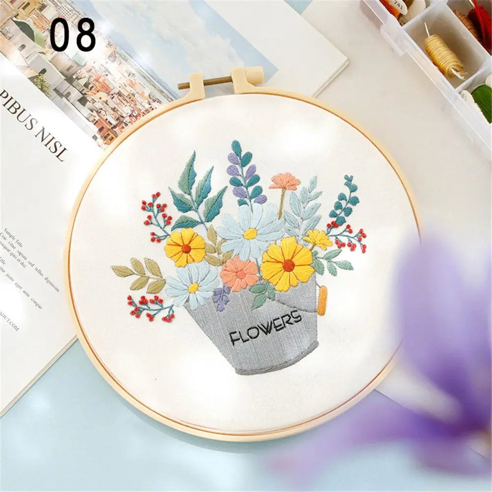 Borduurpakket Bloemen – Compleet Startpakket met borduurring (20 cm)