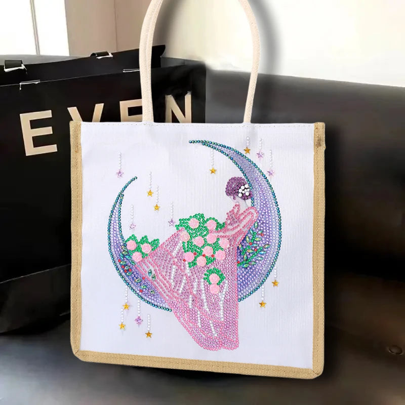 Diamond Painting Tas Hartpatroon Canvas Shopper met Steentjes