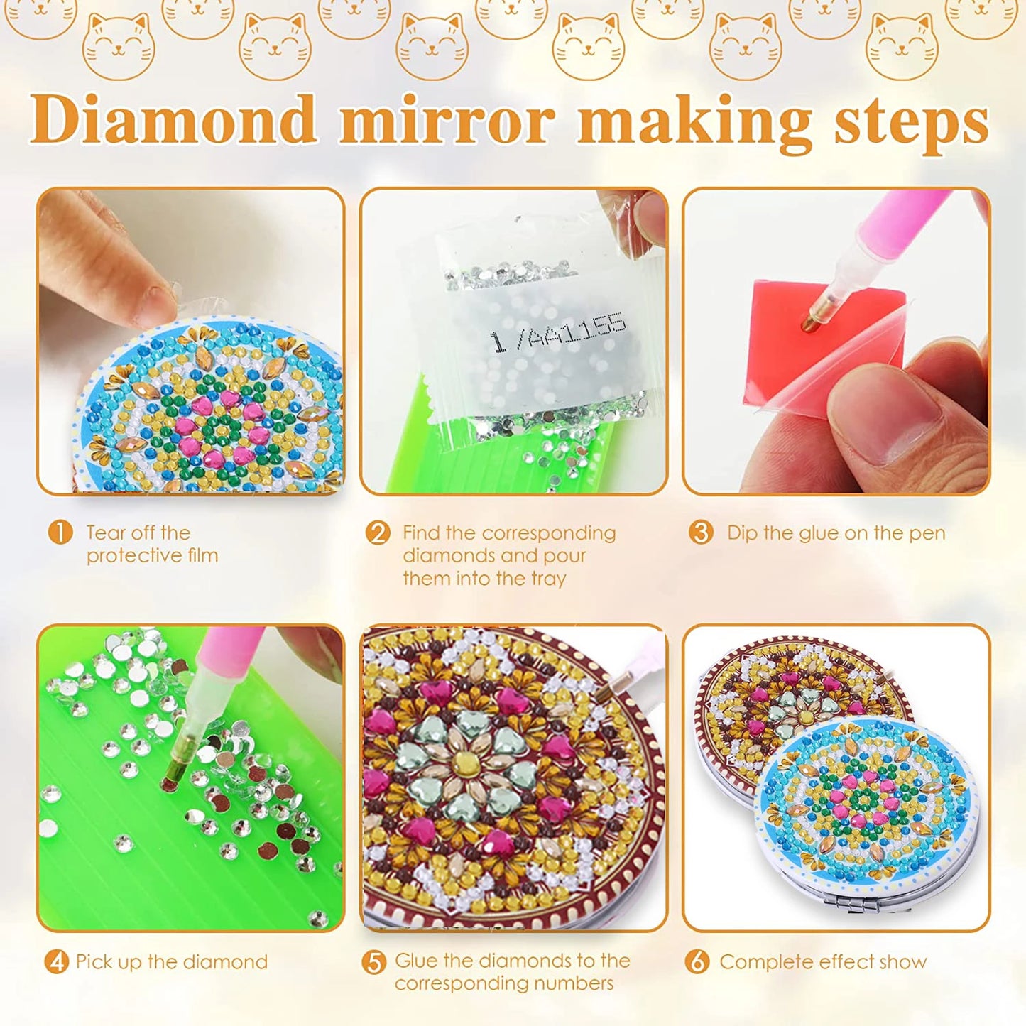 Diamond Painting Spiegel Compacte Mandala Make-up Spiegel Rond 7 cm - 024