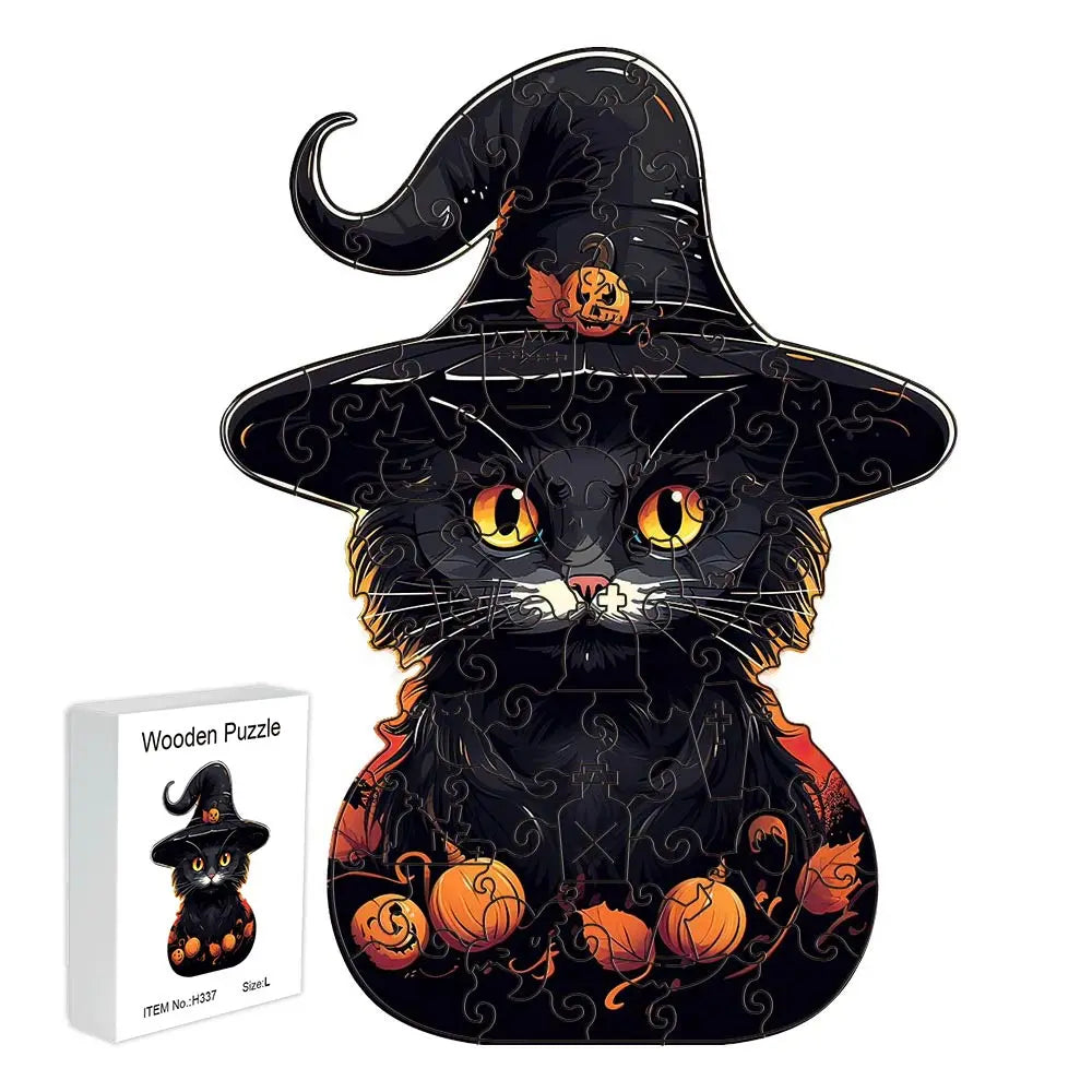 Houten figuren puzzel mysterieuze kat decoratieve A3 A4 A5 vorm