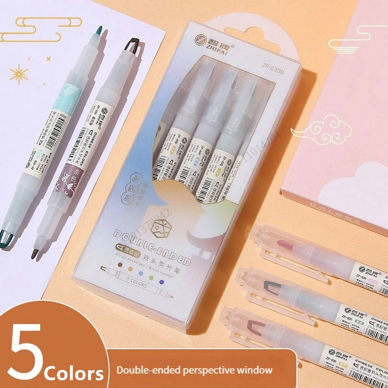 Stiften set 5 stuks met dubbele punt in zachte pastelkleuren