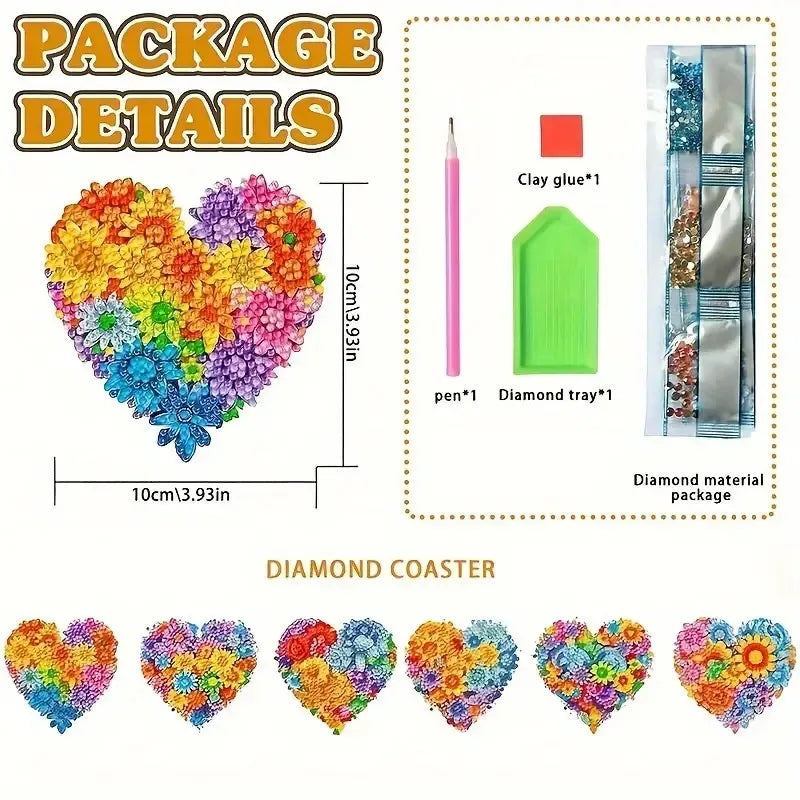 Diamond Painting Onderzetters Hartvorm – Houten Set met Hart Patroon