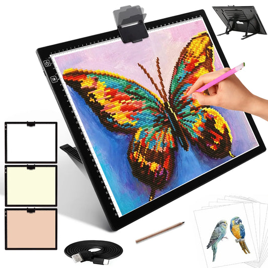 Diamond Painting Lightpad A3 – Draadloos Oplaadbare LED Tekenplaat met 3 Kleuren & Traploos Instelbare Helderheid