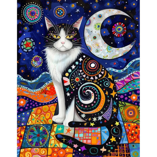 Schilderen op nummer Dieren - Kat Abstract op Canvas voor Volwassenen - 9959940