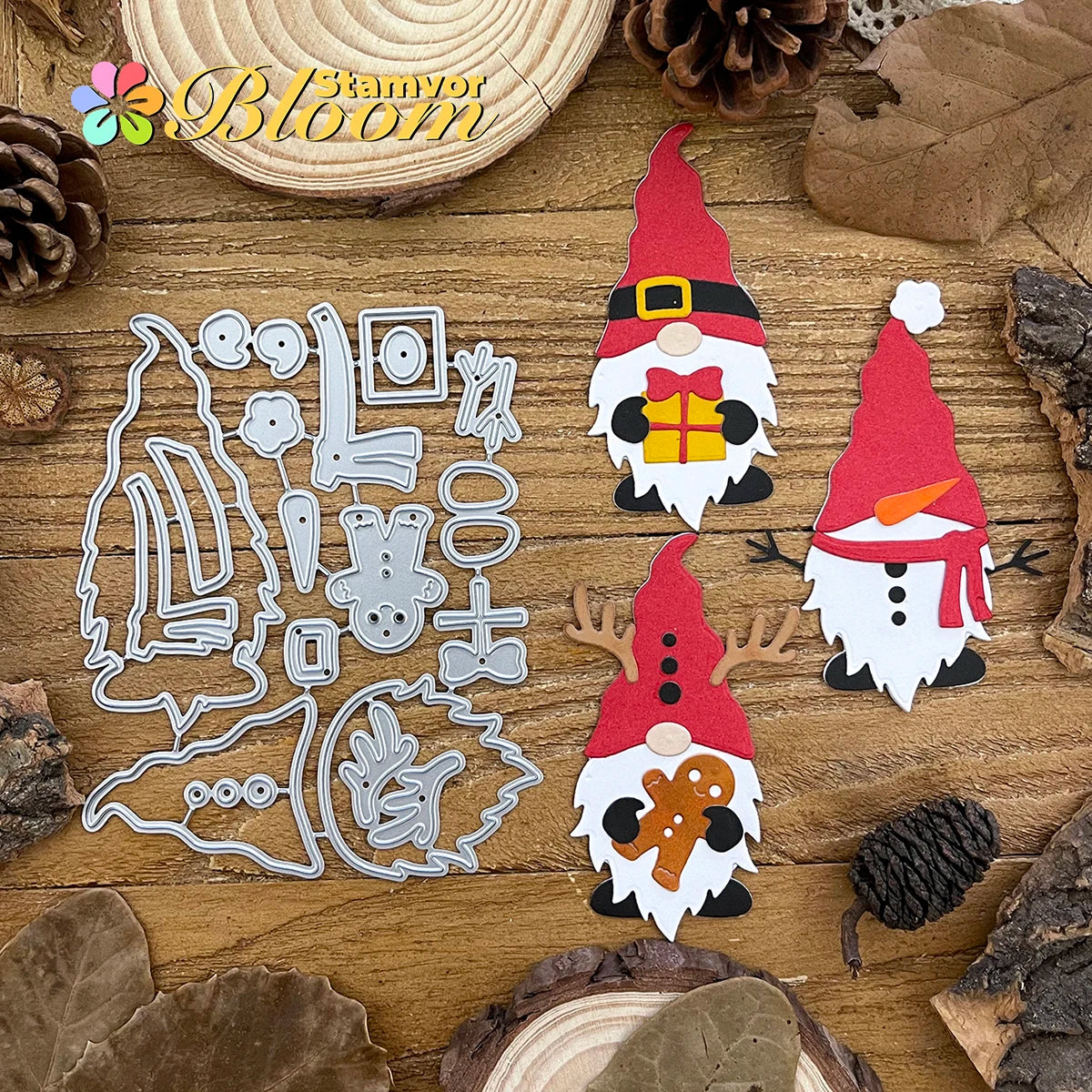 Snijmal Kerst Gnomes Metaal voor Scrapbooking - opbouw snijmal