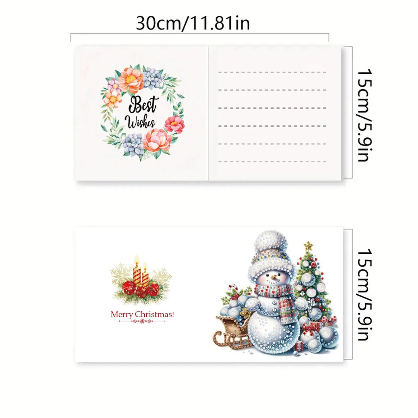 Diamond Painting Kerstkaarten Set met 6 Luxe Wenskaarten en Enveloppen - HK024