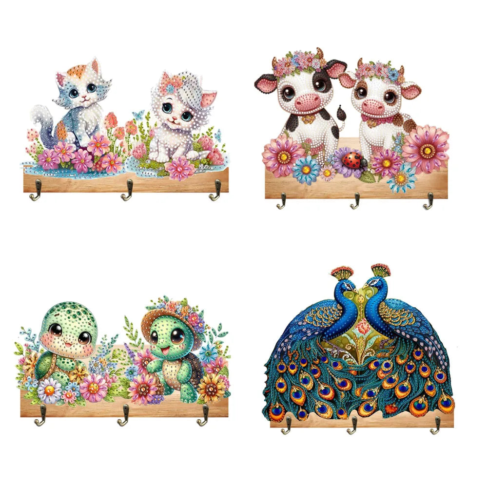 Diamond Painting Kapstok/Sleutelrek met Dieren Design Wandrek
