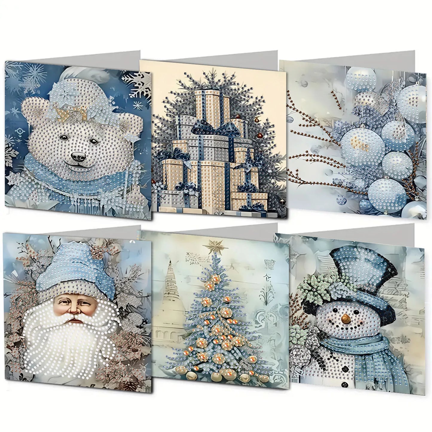 Diamond Painting Kerstkaarten set 6-delig met sneeuwpop thema