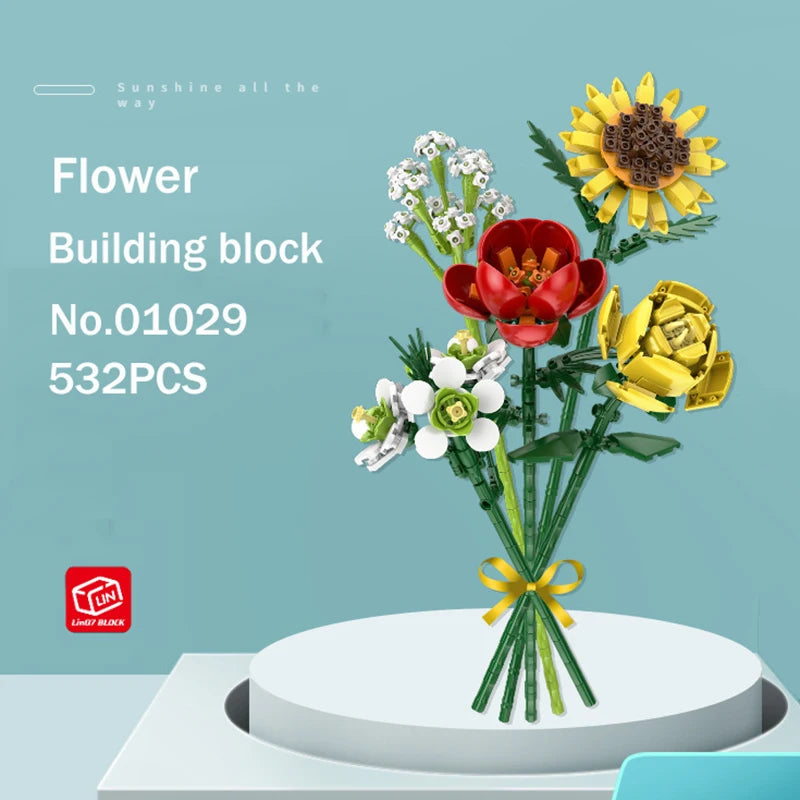 Bouwpakket Bloemenboeket met Rozen – Creatieve Bloemen Bouwstenen Set