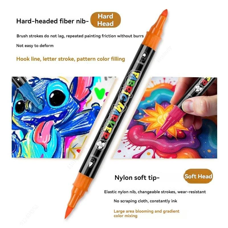 Stiften set textielmarkers met dubbele punt en 24 kleuren