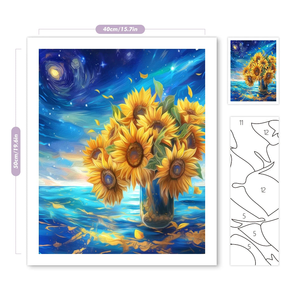 Schilderen op nummer Bloemen met glazen vazen op canvas met frame - 9967500