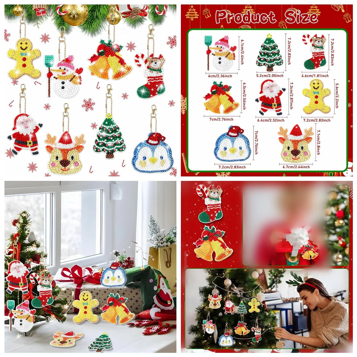 Diamond Painting Sleutelhanger set Kerst – Dubbelzijdige Kerstdecoratie - YSK211-8 stuks