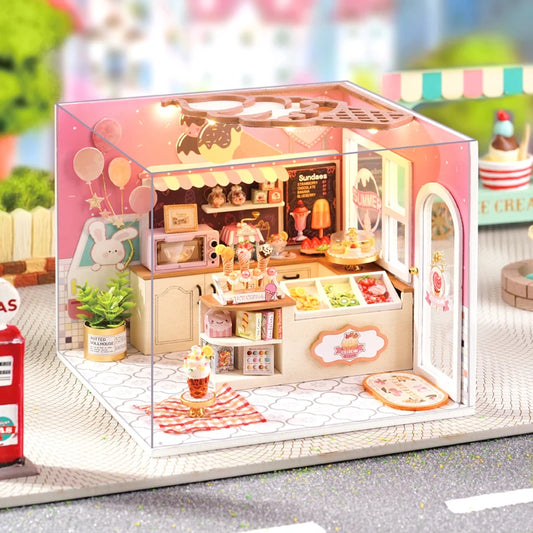 Zelfbouw Miniatuurhuisje met Meubels en Verlichting – H023 met stofkap