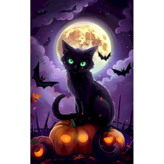 Schilderen op nummer Halloween Kat met Pompoen op Canvas in Frame (optioneel) - 9961764