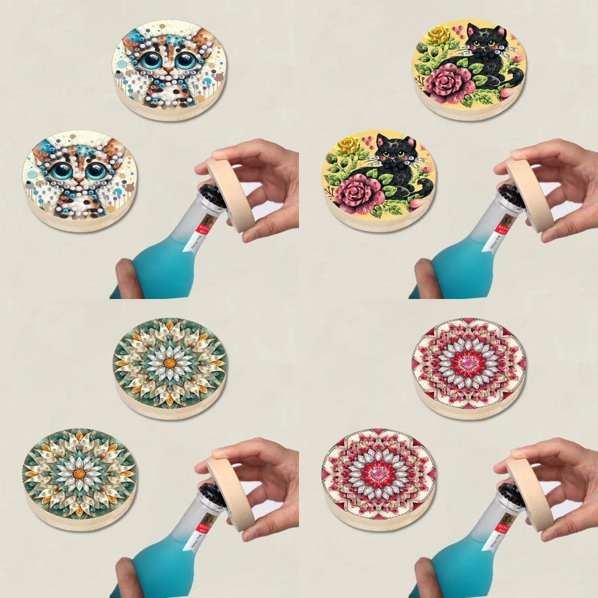 Diamond Painting Flesopener Houten Rond Decoratief Cadeau