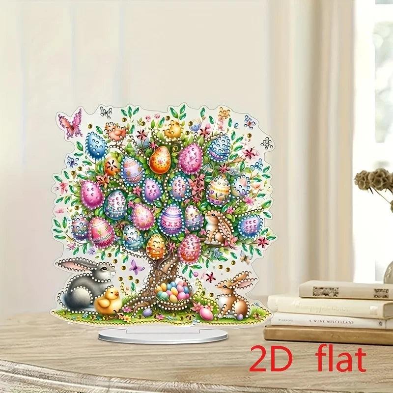 Diamond Painting Tafelornament Paashaas met Boom en Paaseieren