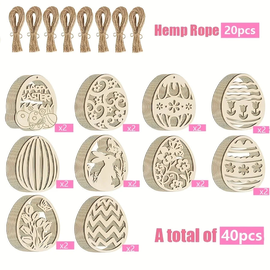 Houten Paas figuren om zelf te kleuren/schilderen – set van 40 hangers
