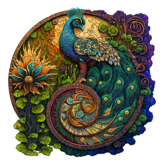 Houten figuren puzzel pauw – kleurrijke houten legpuzzel voor jong en oud