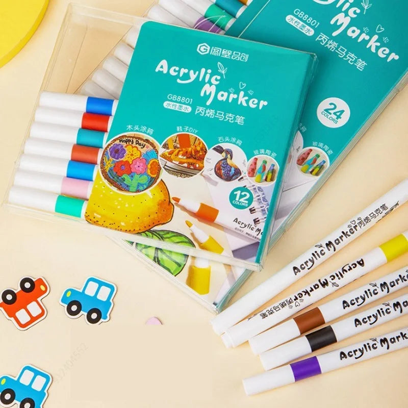 Stiften set acrylverf markers 12-80 kleuren voor steen, glas, hout en keramiek