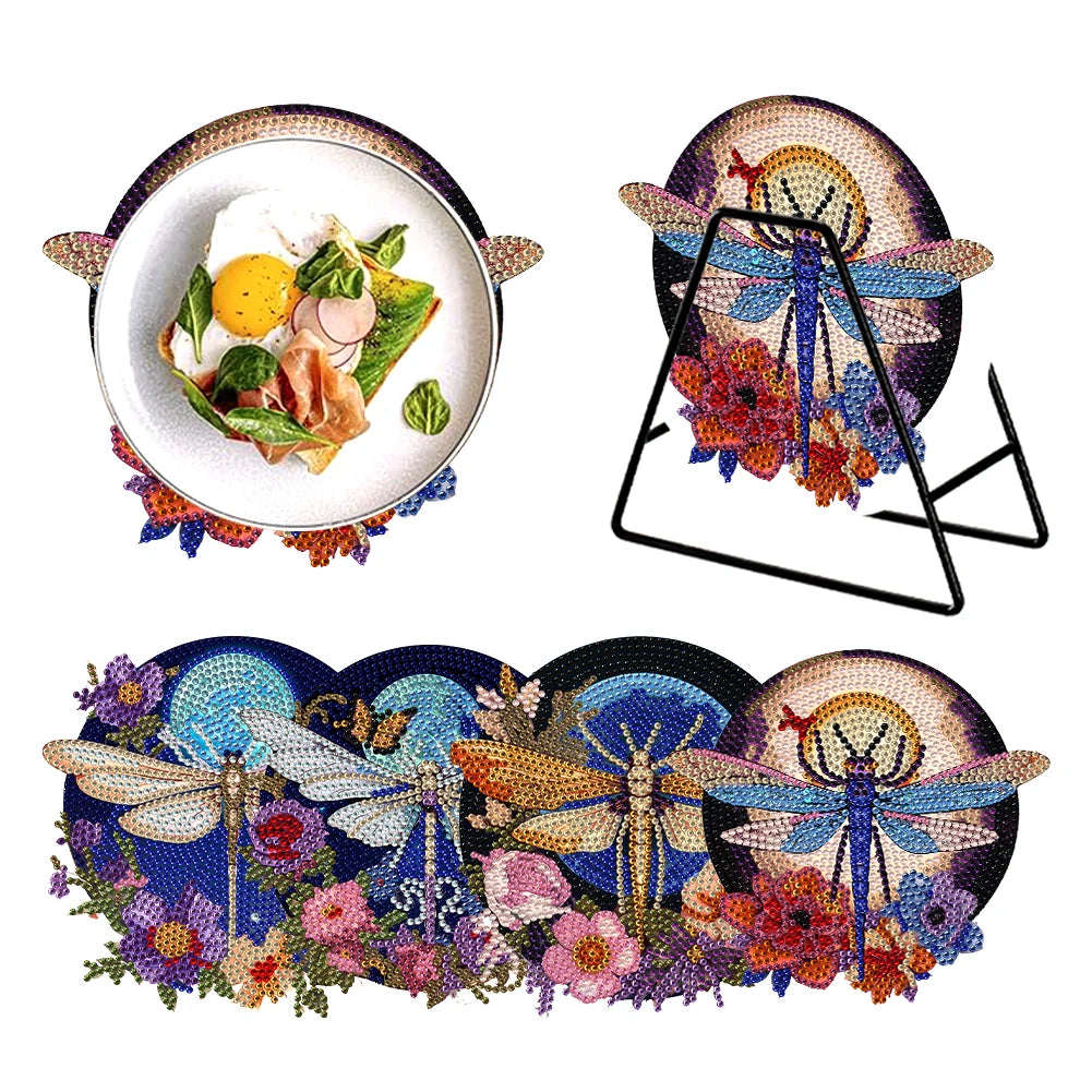 Diamond Painting Placemat met Bloemen en Koe Design – Set van 4