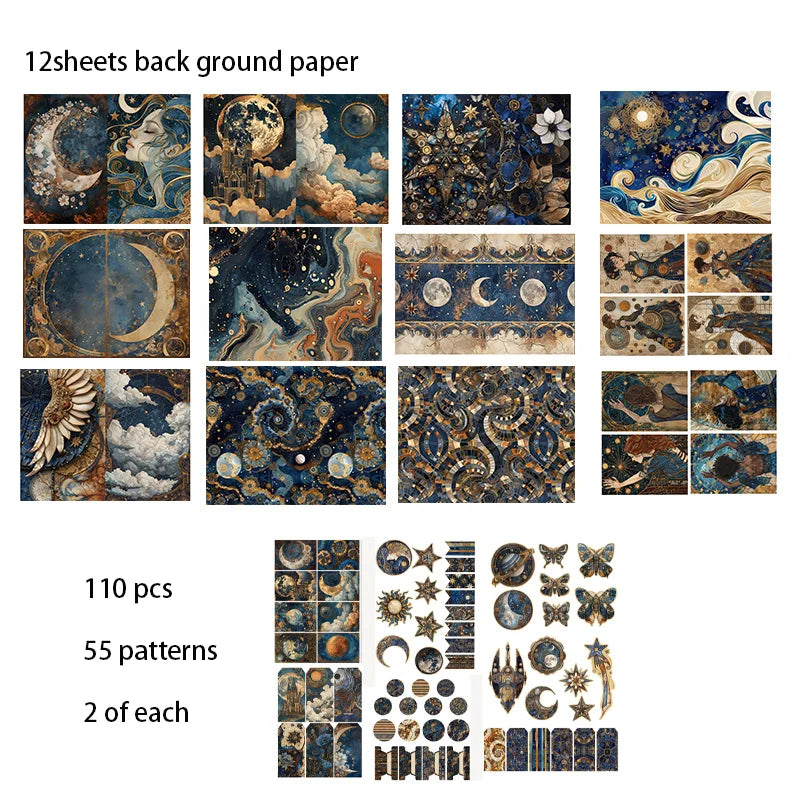 Papier voor plakboek en kaarten maken - Kosmisch thema set 120 stuks