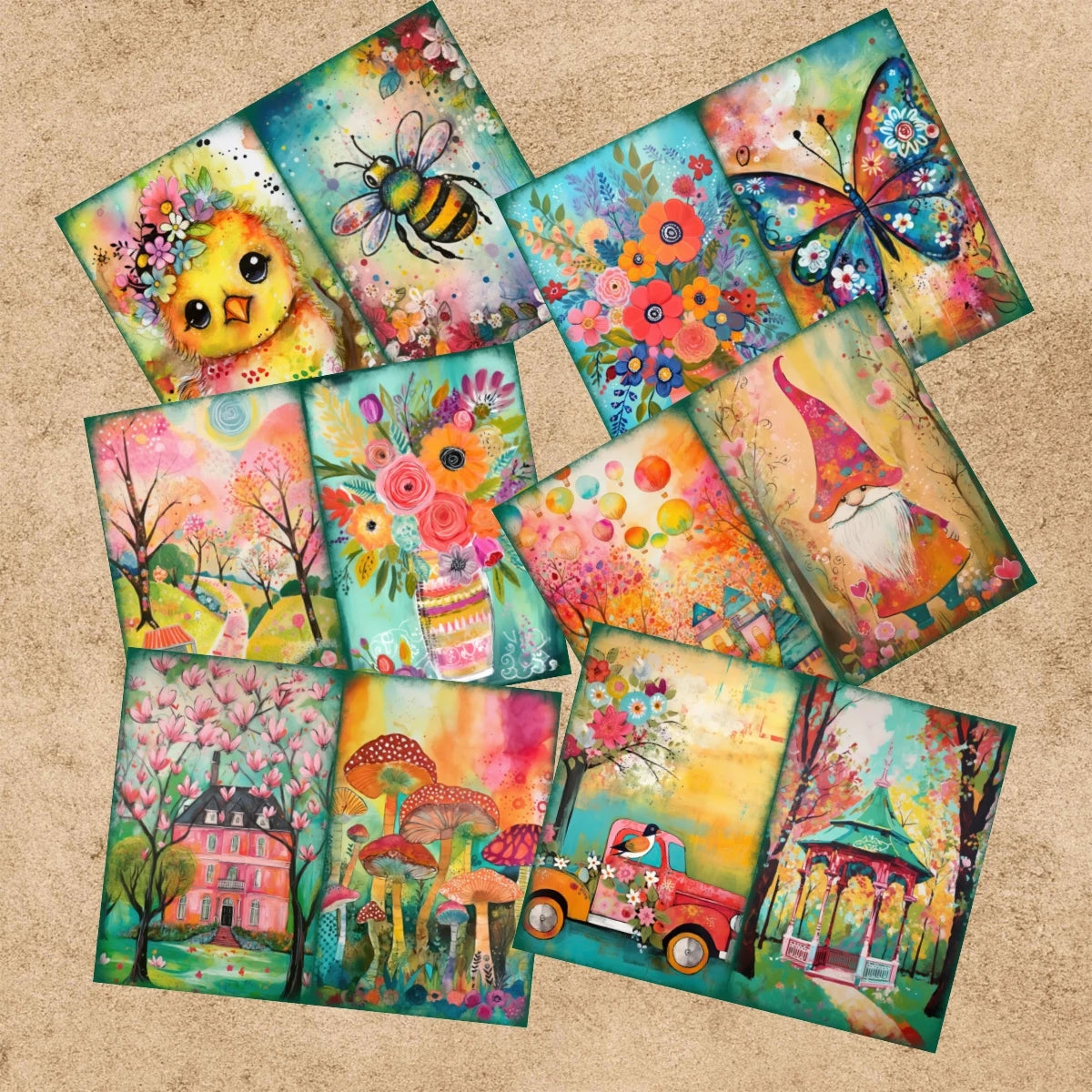 Papier voor kaarten maken en scrapbook met aquarel bloemen en vogels