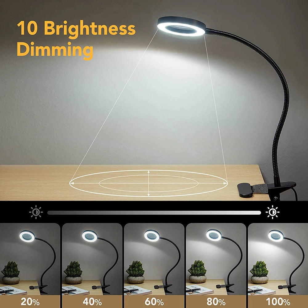 Diamond Painting Loeplamp met 5x Vergroting – LED Verlichting, 3 Lichtstanden & 10 Helderniveaus – USB Aangedreven