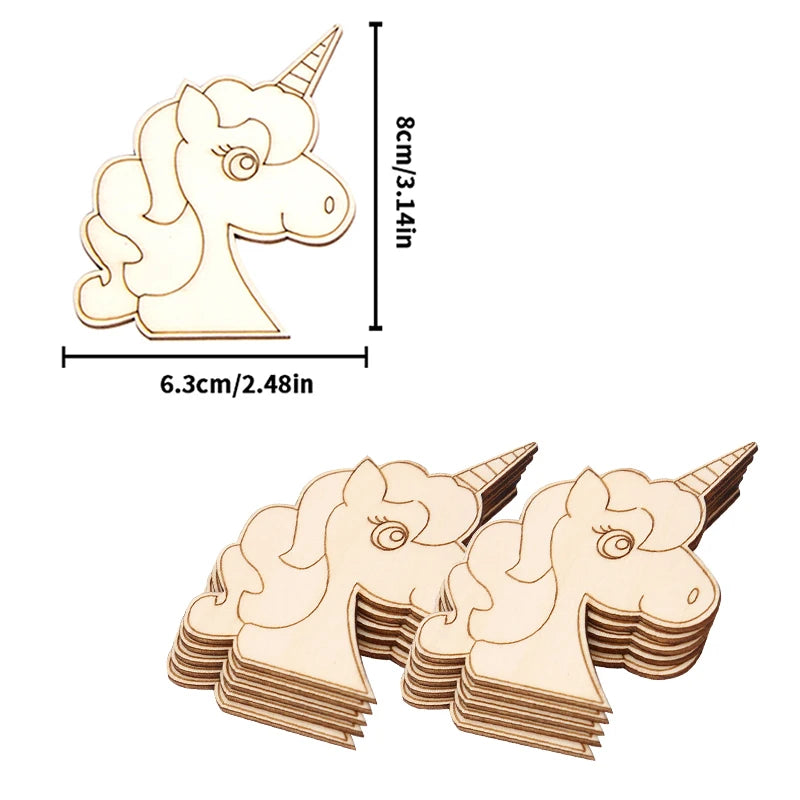 Houten figuren om zelf te kleuren – Unicorn set 10 stuks