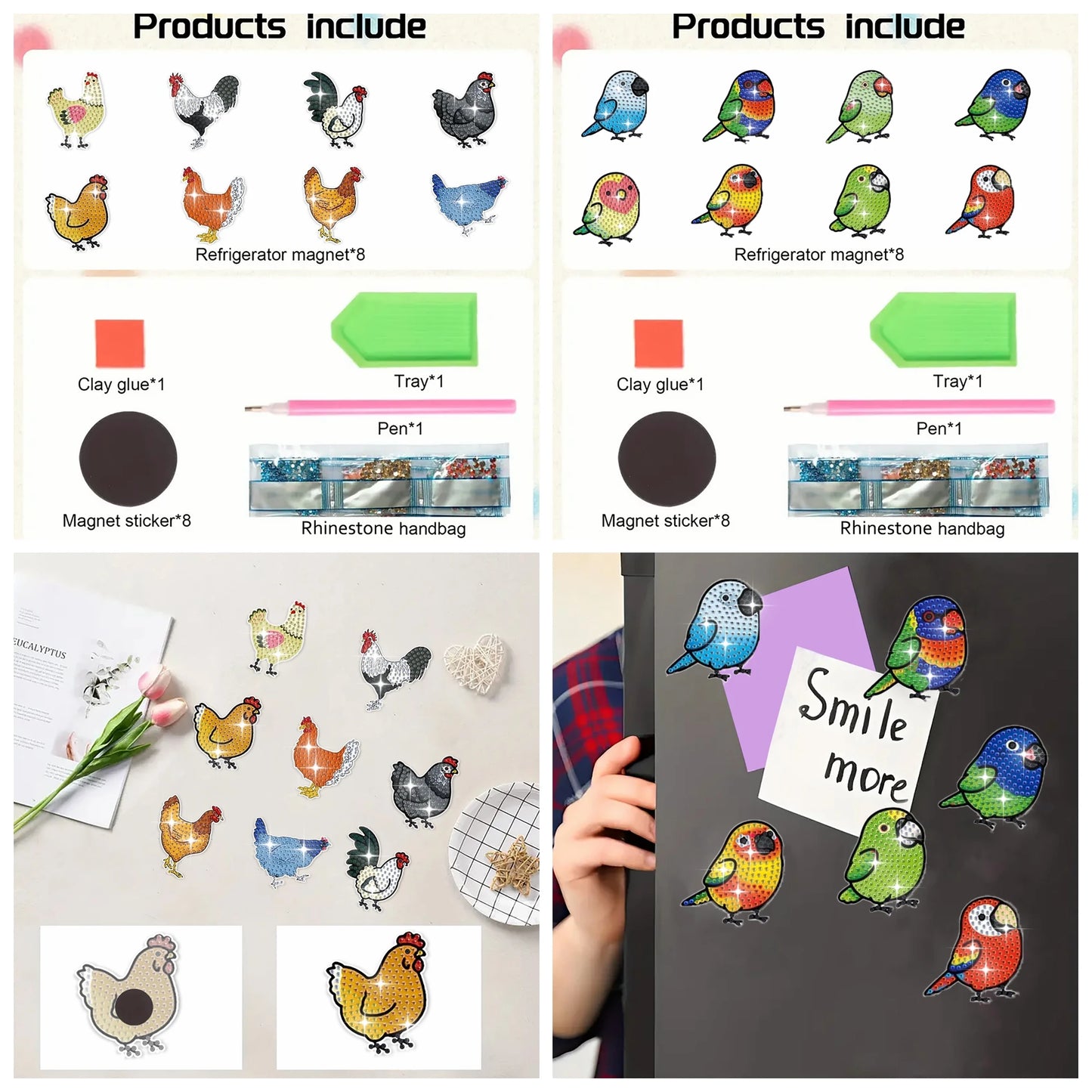Diamond Painting Magneten - Set van 8 Dieren voor Koelkast