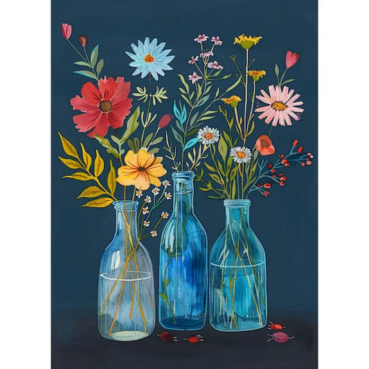 Schilderen op nummer Bloemen met glazen vazen op canvas met frame - 9958621