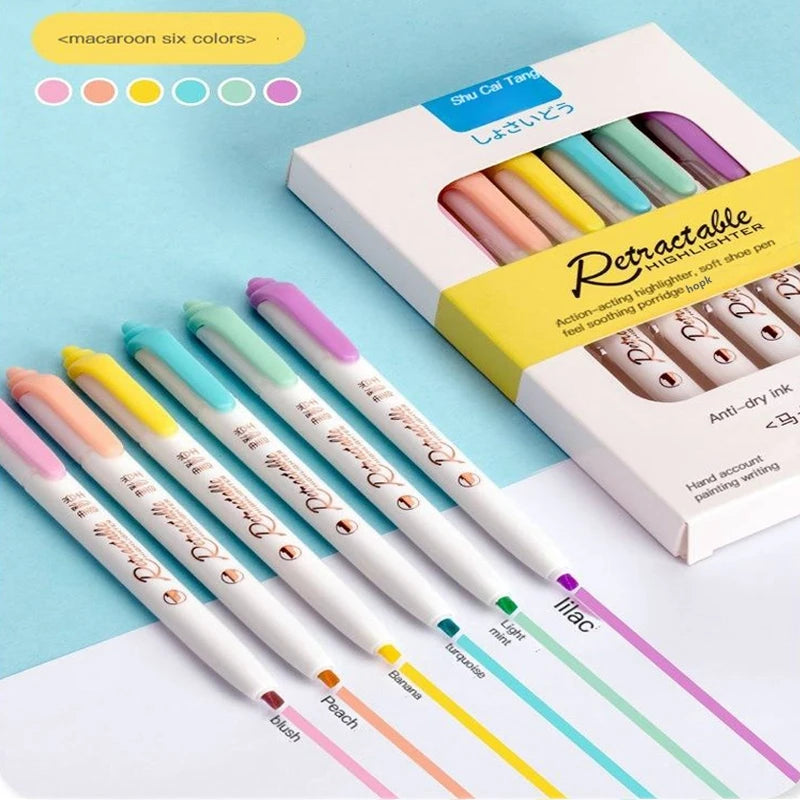 Stiften set met 6 kleuren – Multicolor highlighters met drukknop