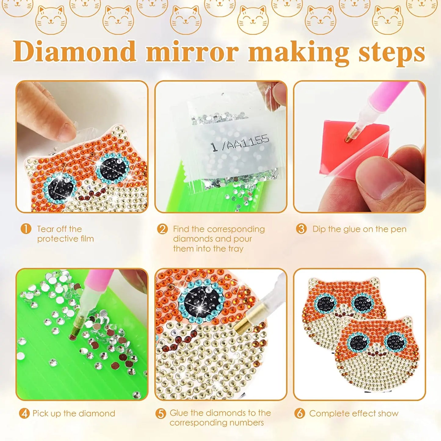 Diamond Painting Spiegel Katten Compacte Opvouwbare Make-up Spiegel