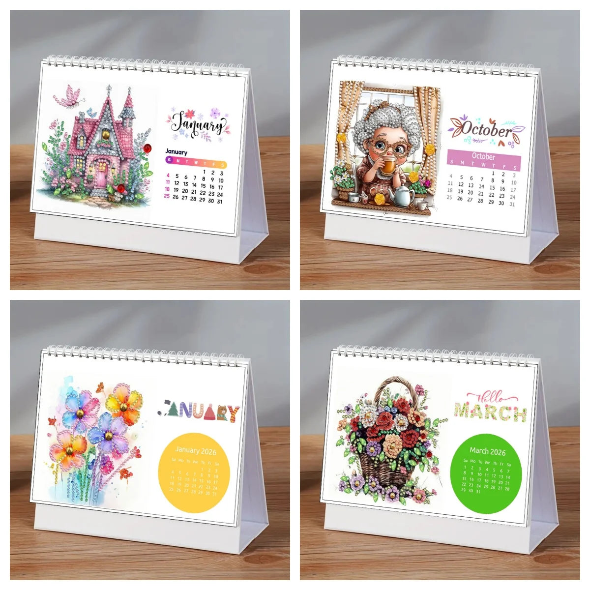 Diamond Painting Kalender 2026 met Oma, Huis en Bloemenpatroon