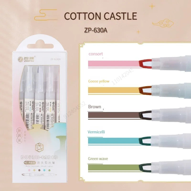 Stiften set 5 stuks met dubbele punt in zachte pastelkleuren