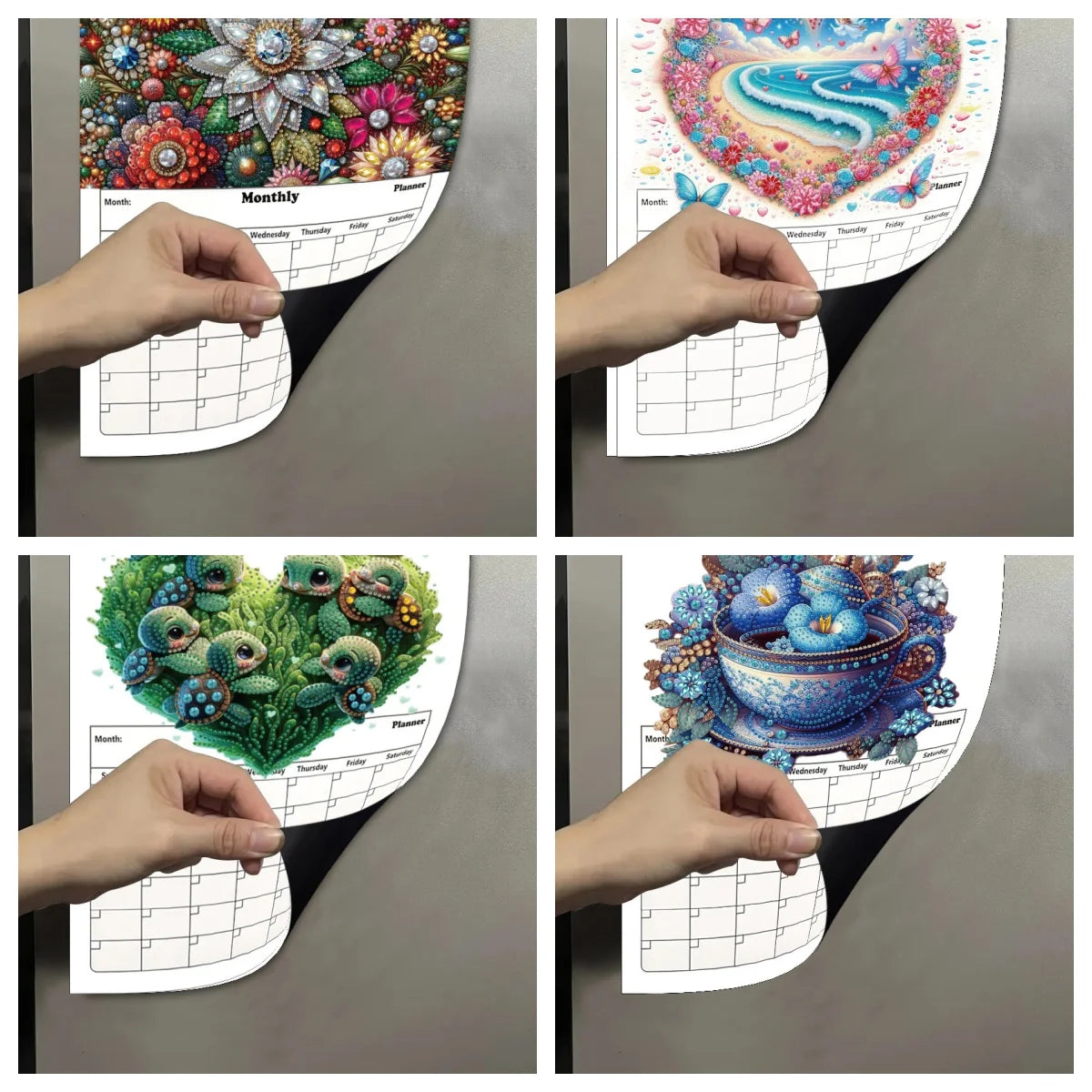 Diamond Painting Kalender Hartvormige Magnetische Planner voor Koelkast en Kantoor