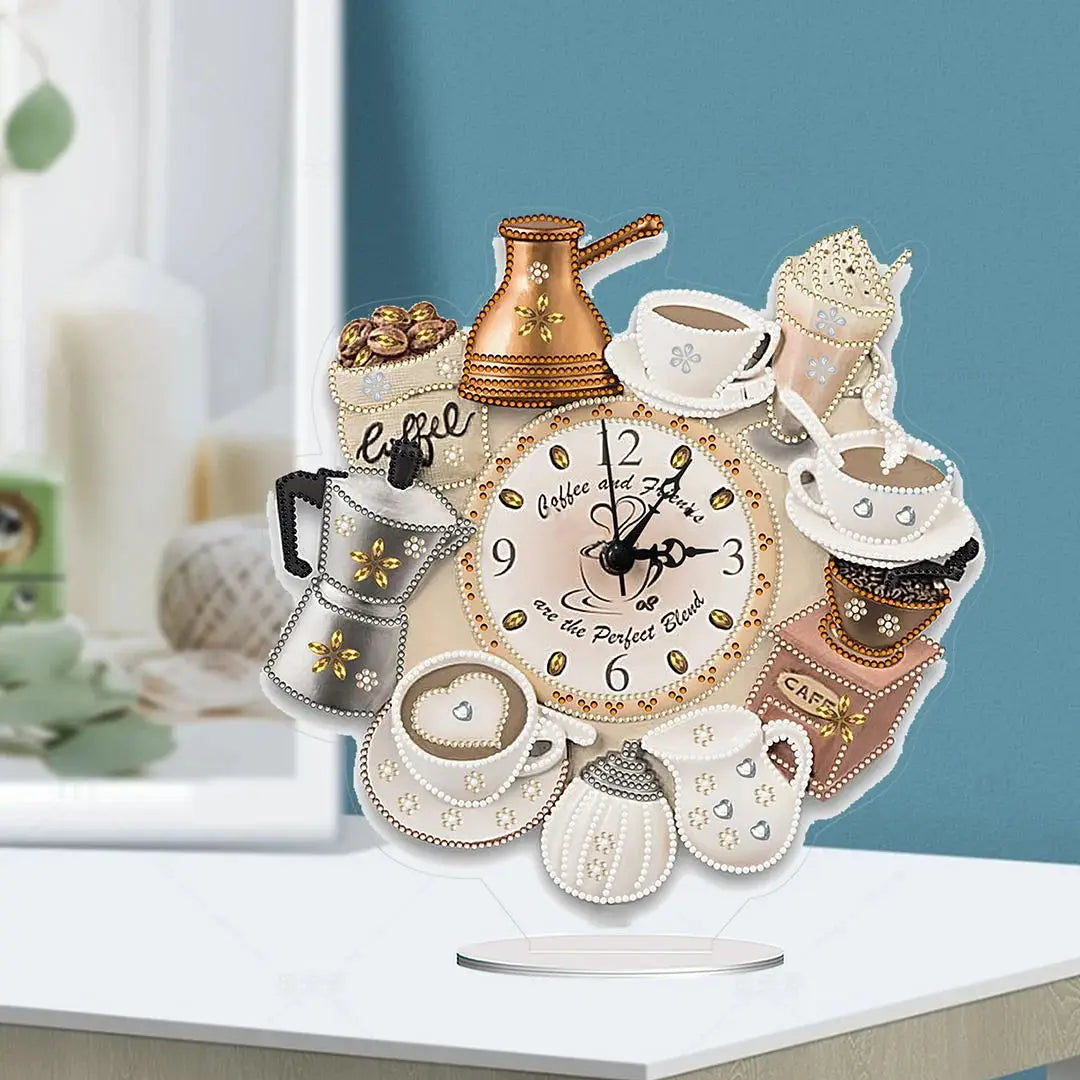 Diamond Painting Klok Koffie Tijd Kristal Ornament met Speciale Steentjes